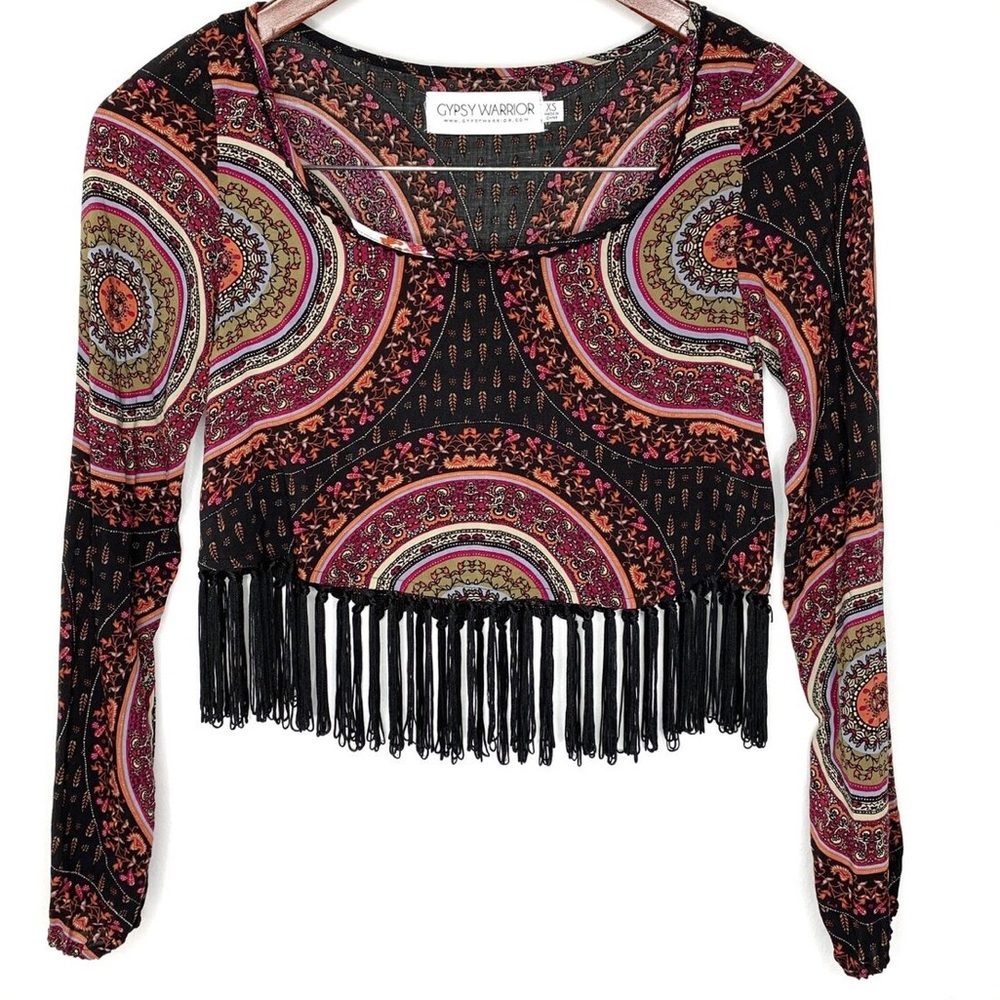 Gypsy Warrior Black and Pink Fringe Top